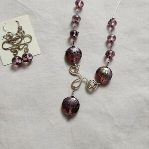 Sterling Silver Glass Bead Necklace and Earrings